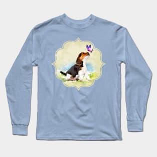 Beagle puppy with butterfly Long Sleeve T-Shirt